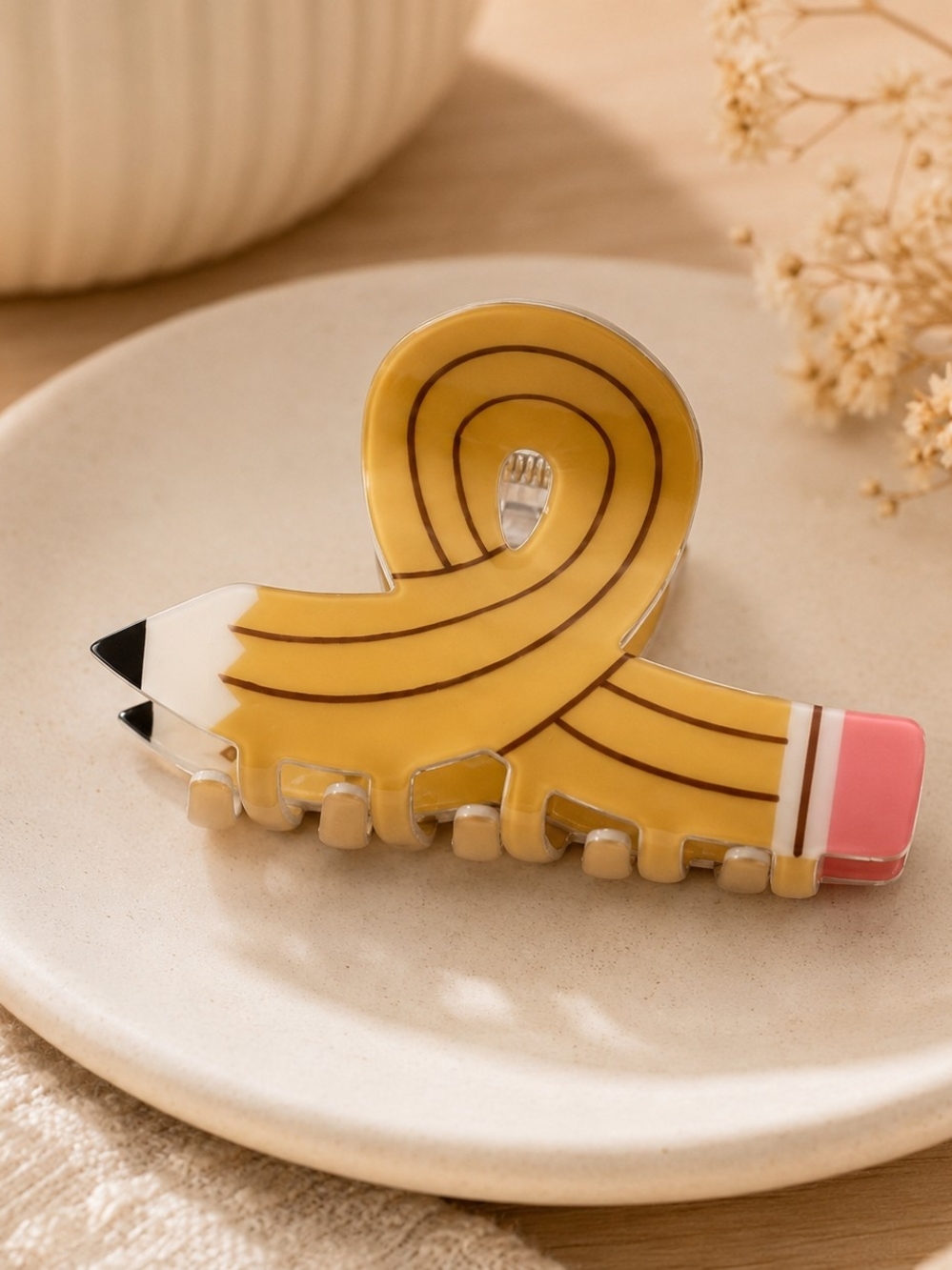 Pencil-Shaped Yellow Hair Claw Clip New Novelty Teacher Student